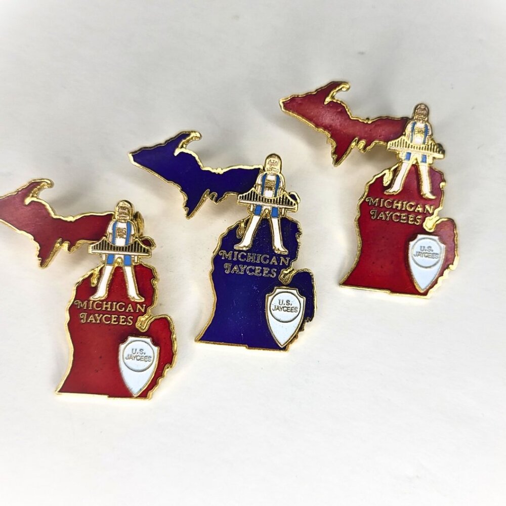 Vintage Jaycees Enameled Pins / Michigan Set of 3 Pins